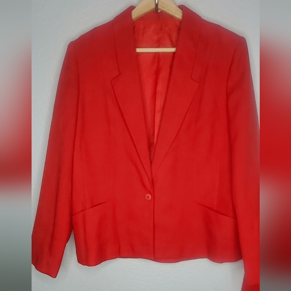 Panther 2 Piece Red Blazer Jacket & A-Line Midi Skirt Set Skirtsuit Size Medium - Picture 3 of 10